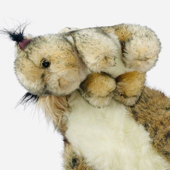 RARE Vintage 90s Large 27" Realistic Lynx with Baby Kitten Cub Plush Wildcat Toy - Picture 9 of 12